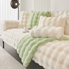 New rabbit plush Internet celebrity sofa cushion wholesale winter thickened rabbit plush cushion non-slip leather sofa cover foreign trade