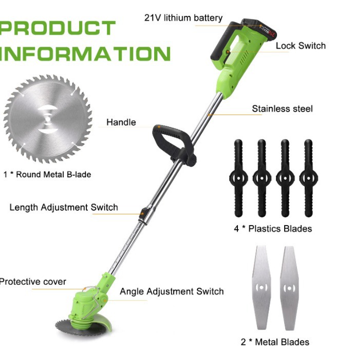 跨境锂电割草机电动充电除草机多功能家用小型手持修剪树枝打草