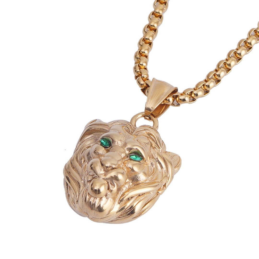 Collana con testa di leone tempestata di diamanti per ciondolo animale hip-hop placcato oro neutro da uomo_voghion.com