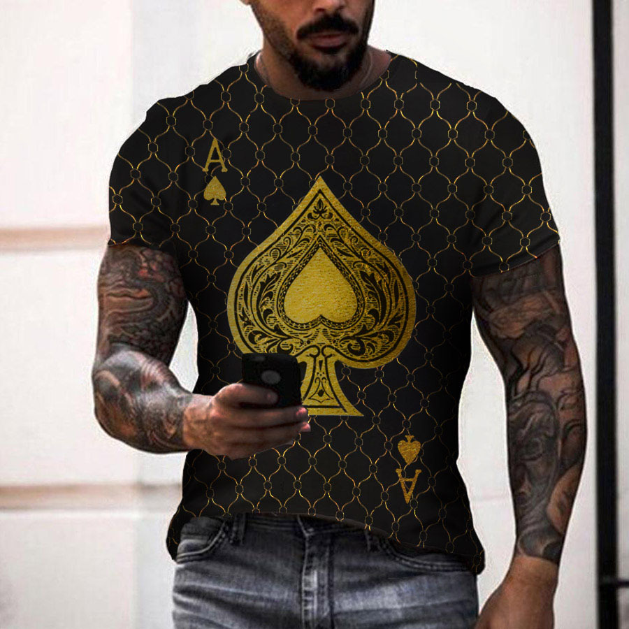 2022 Foreign Trade Summer New Men's Casual Slim A And Old K Poker Short-sleeved Round Neck Pullover T-shirt