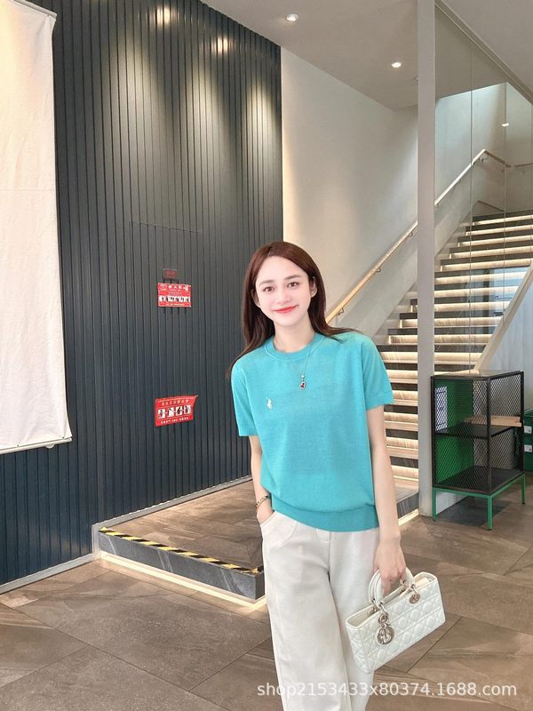 RL.クラシックニット半袖高品質ラウンドネックポニー刺繍ファッションシンプルTシャツ|undefined