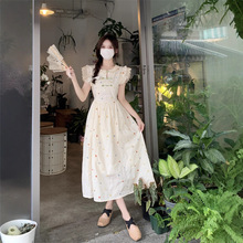 温柔风设计感小众法式收腰仙女刺绣碎花连衣裙春夏高级感淑女长裙