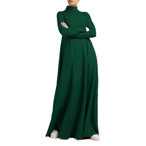 Factory Autumn Street Fashion Muslim Elegant Long Dress with Long Sleeves and High Collar