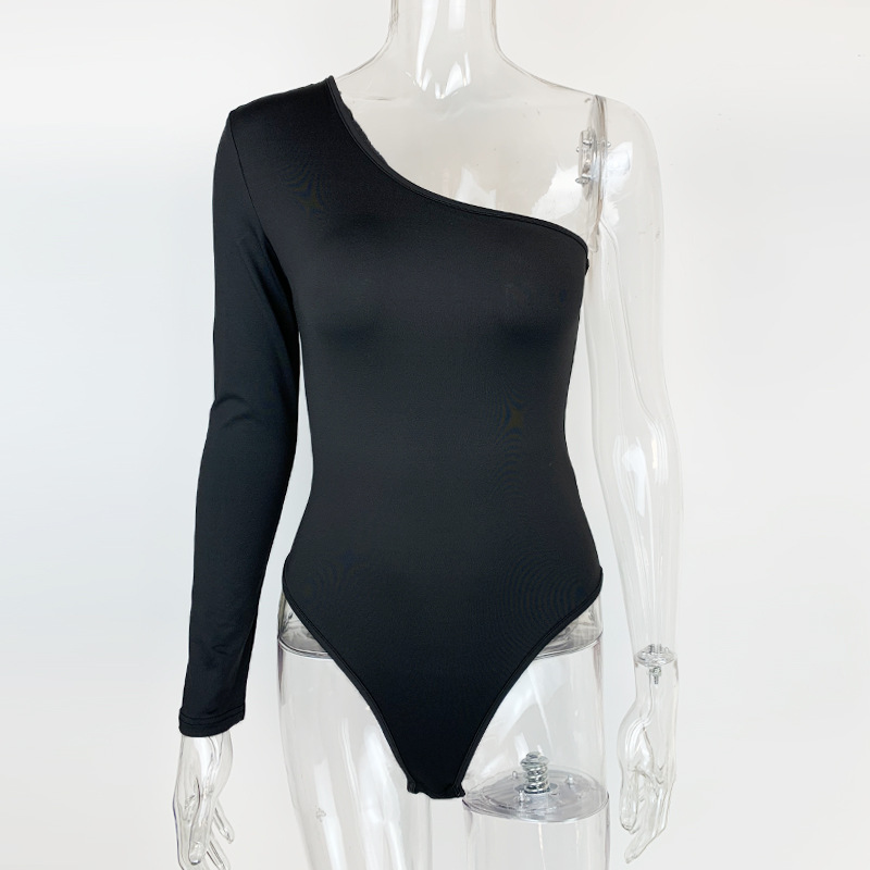 Comercio exterior al por mayor transfronterizo chicas calientes sexy ropa de mujer 2024 otoño nuevo estilo europeo y americano mono ajustado de manga larga de un solo hombro mujeres