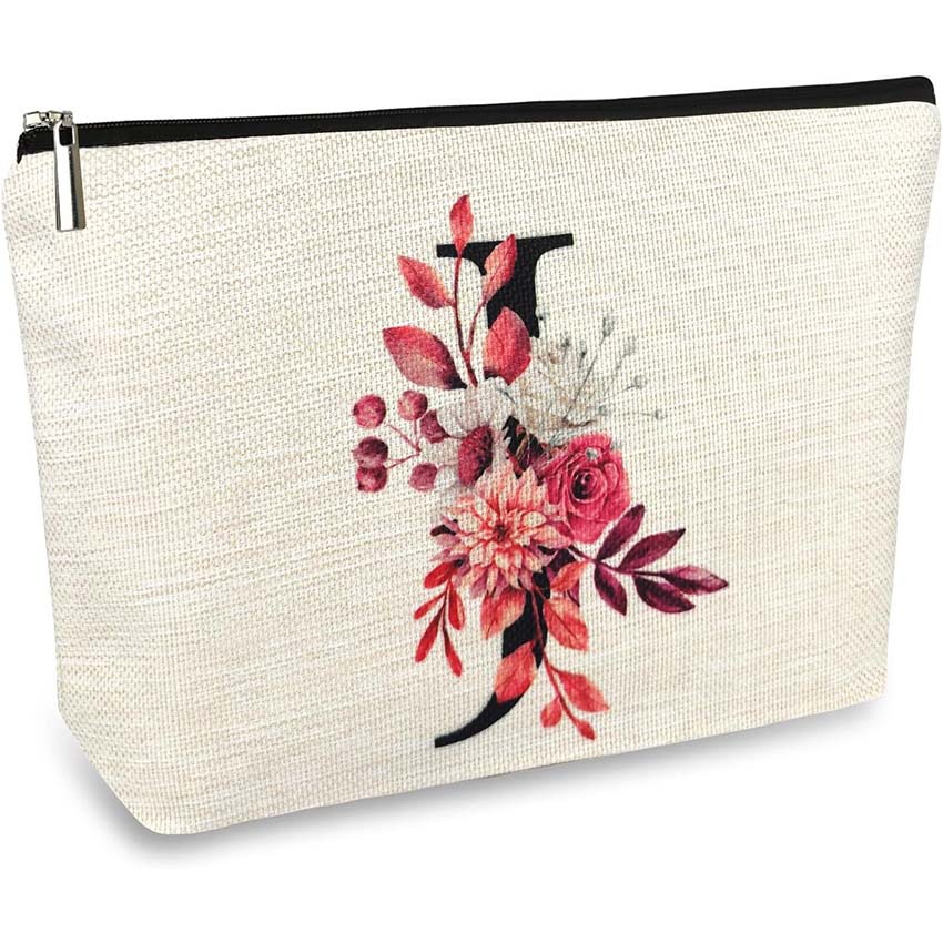 Bolso de cosméticos para mujer de Amazon transfronterizo letra patrón creativo bolsa de cosméticos bolsa de almacenamiento bolsa de cremallera impermeable de lino