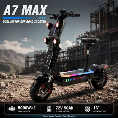 72V Dual Motor Electric Scooter for Adults 5000W×2 High Power 13inch Off-Road Foldable Electric Scooter with Seat (Qatlanan elektrik skuterlər) - black