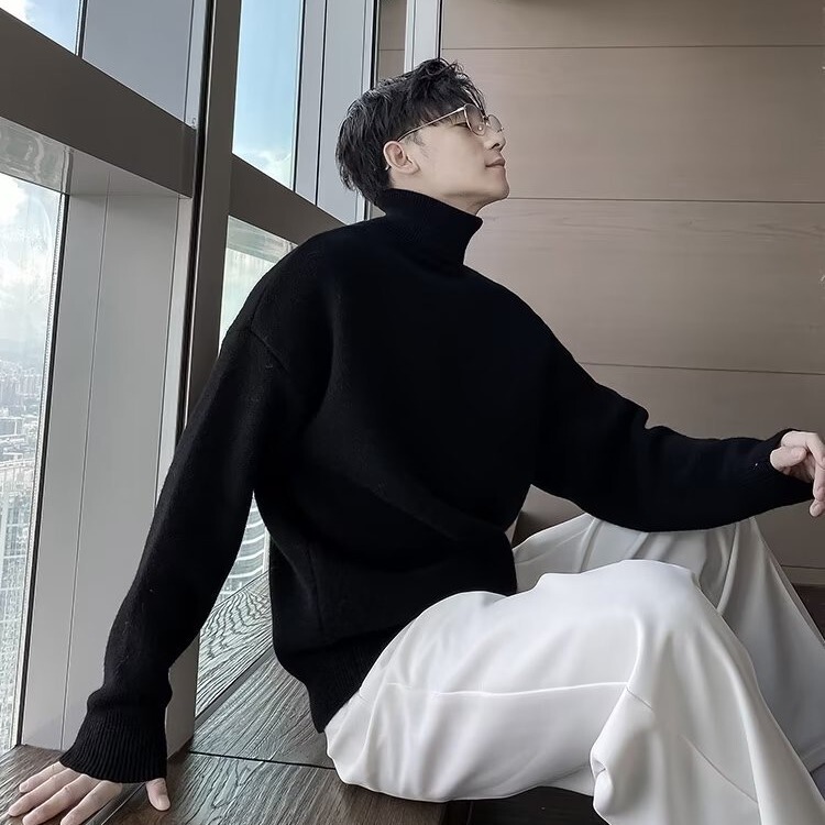 Trendy brand ins men's turtleneck sweater sweater loose casual Joker trend high school students a generation of hair