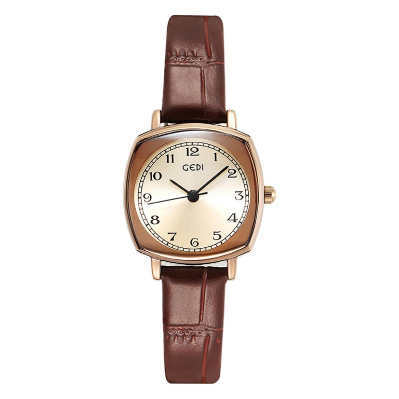 Gedi chic retro cuadrado pequeño dial estilo coreano simple moda cinturón estudiante reloj de cuarzo