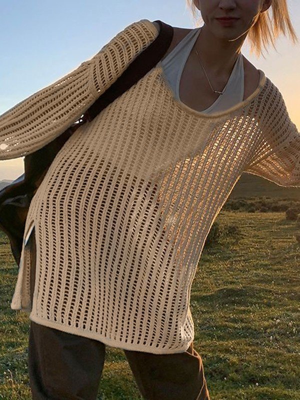 Japanese summer thin design retro long knitted sweater for leisure