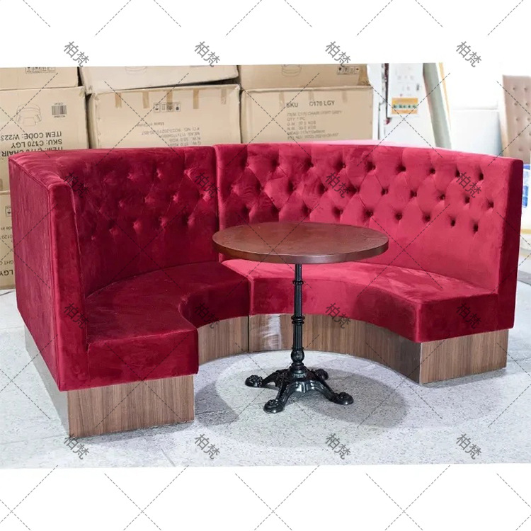 Almacenamiento sofá de madera sólida sofá curva de forma especial contra la pared cafetería cadena de tiendas restaurante comercial exclusivo transfronterizo