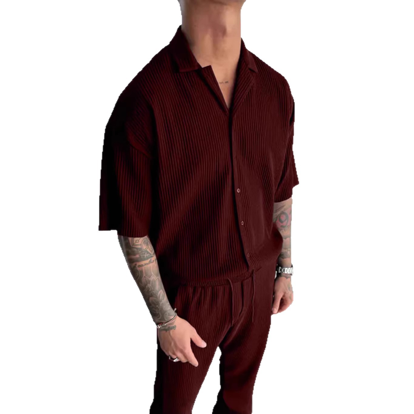 Spring Summer Cardigan Pure Color Short-Sleeved Casual Shirt For Men_viptrois.com