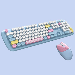 Zero Wireless 2.4g Cute Girls Round Key Colorful Keyboard and Mouse Set Office Wireless Keyboard and Mouse Set