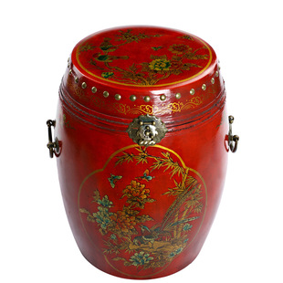 34cm Chinese Classical Drum Stool Wooden Creative Drum Stool with Open Cover for Home Furnishings