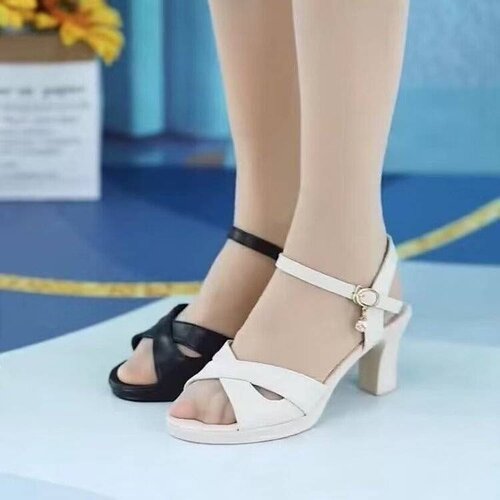 Women's soft leather summer new versatile non-slip women's mid-heel fashion fish mouth mother one-button sandals
