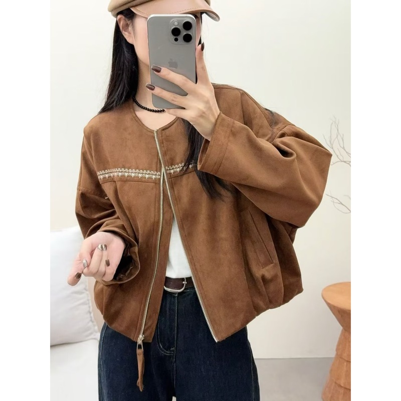 休闲复古麂皮绒短外套女春秋2025新款小个子夹克上衣流行爆款超火|undefined