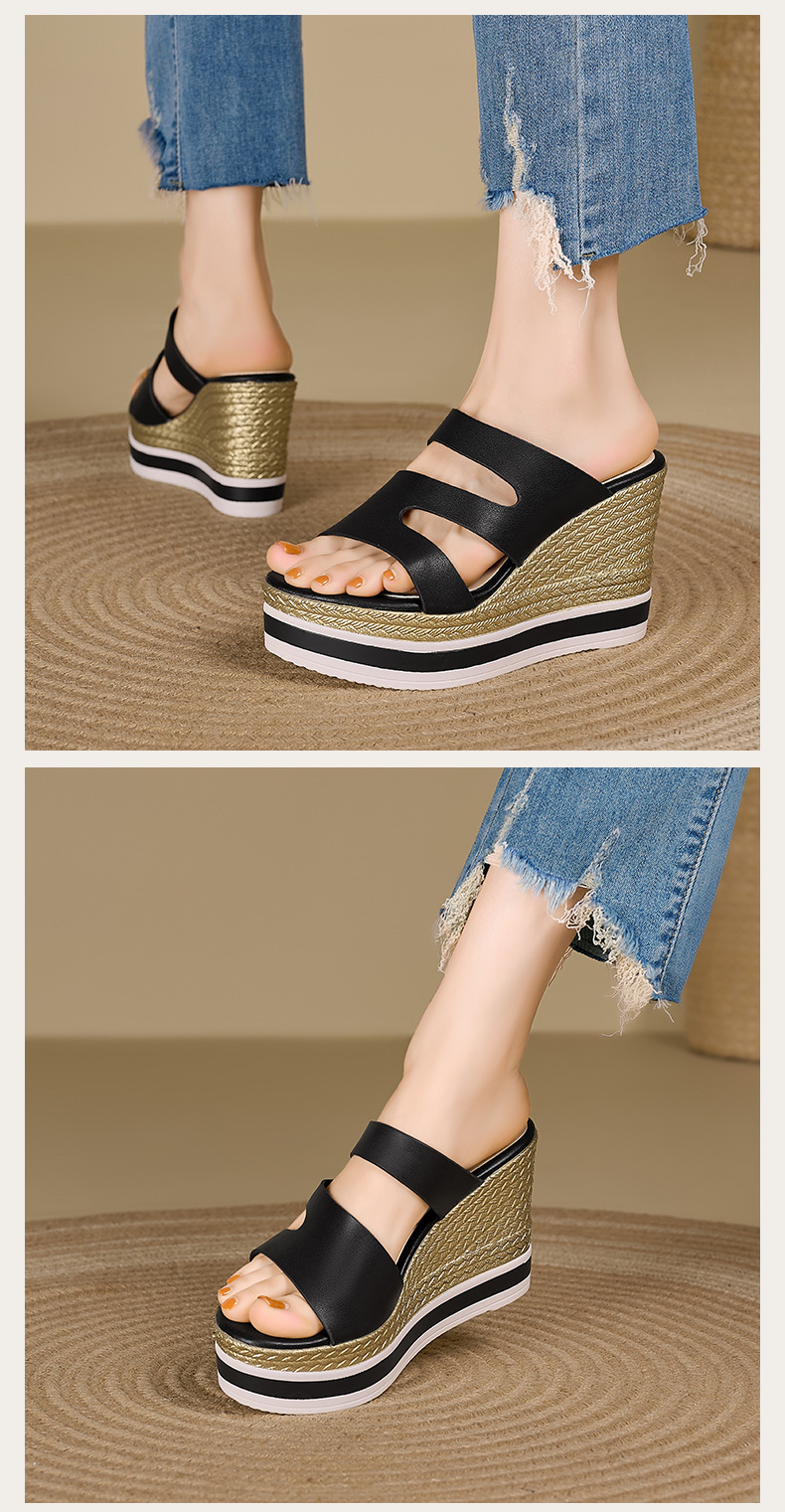 Sandal cao gót nữ hở mũi đế xuồng 10 cm — đen chi tiết 9