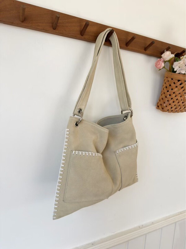 Niche Designer Frosted Cowhide Hand-Stitched Tote Bag Large Capacity Fashionable Versatile Women's Shoulder Bag