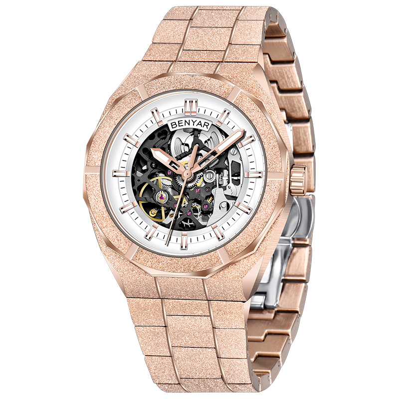 Benyabenyar reloj de hombre mecánico automático de moda impermeable nocturna deportivo hueco reloj de pulsera de acero 5212