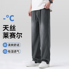 テンセルリヨセルストレートカジュアルパンツメンズ夏ゆったり涼しいシワになりにくいシャリシャリ軽量肌に優しいスリムパンツ