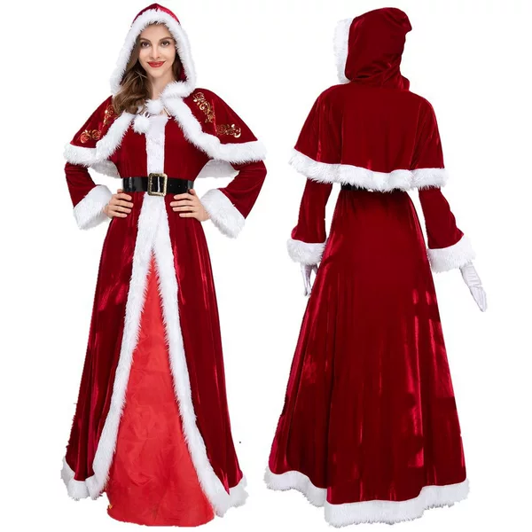 Foreign Trade Christmas Clothing Adult Female Old Man Europe and America Plus Code Cross-border Red dress Christmas Performance Clothing