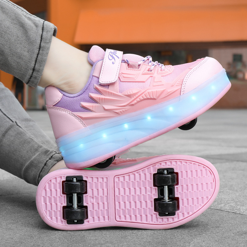 New four-wheel heyday shoes with light rechargeable men's and women's children's roller skates fashion rechargeable luminous light shoes two-wheel