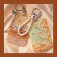 Oil painting white clouds meal card case student campus card work badge ID card protector bus subway water card case with lanyard