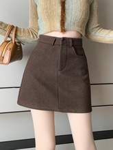 毛呢短裙女秋冬加厚高腰设计感大斜纹a字裙显瘦防走光包臀半身裙