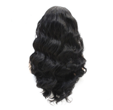 Pelucas de encaje europeas y americanas populares damas onduladas negras rizadas fibra química media mano tejida cubierta de cabeza LW0080