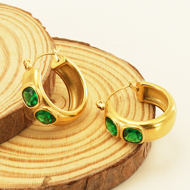 2023 transfronterizo nuevo 18K pendientes de acero inoxidable con incrustaciones de zirconio chapado en oro de 18K de alta calidad pendientes de temperamento de diseño