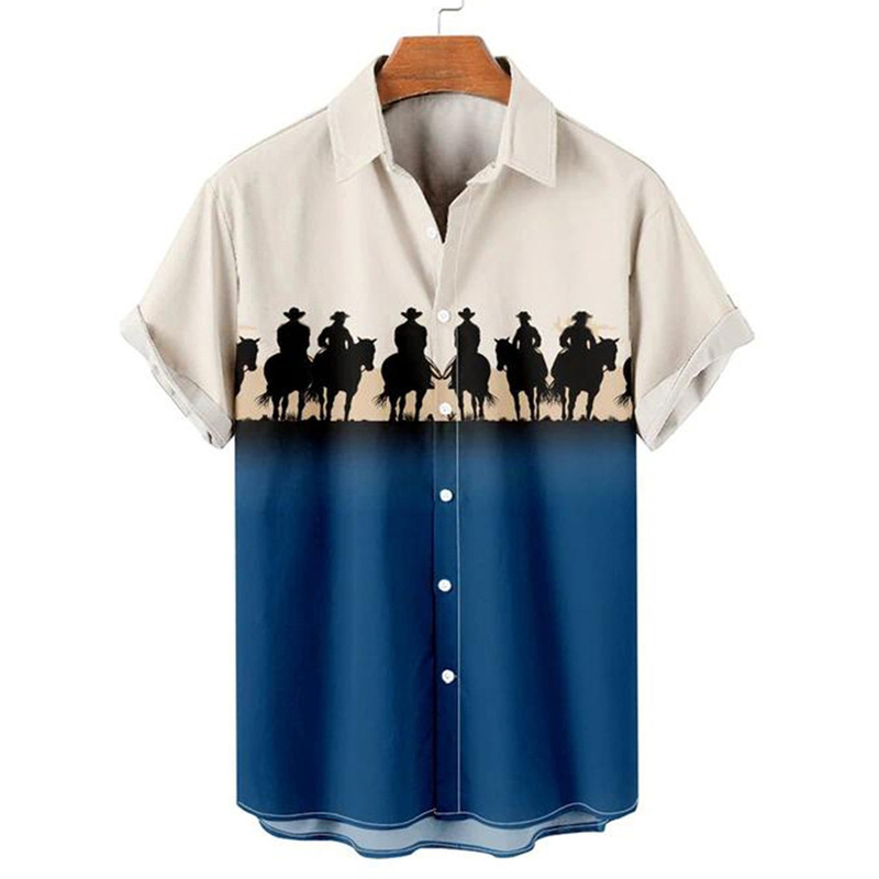 Cross-border Independent Station Men's Casual Retro Shirt Hawaii Beach Shirt Motorcycle Personalized Trendy Short Sleeve