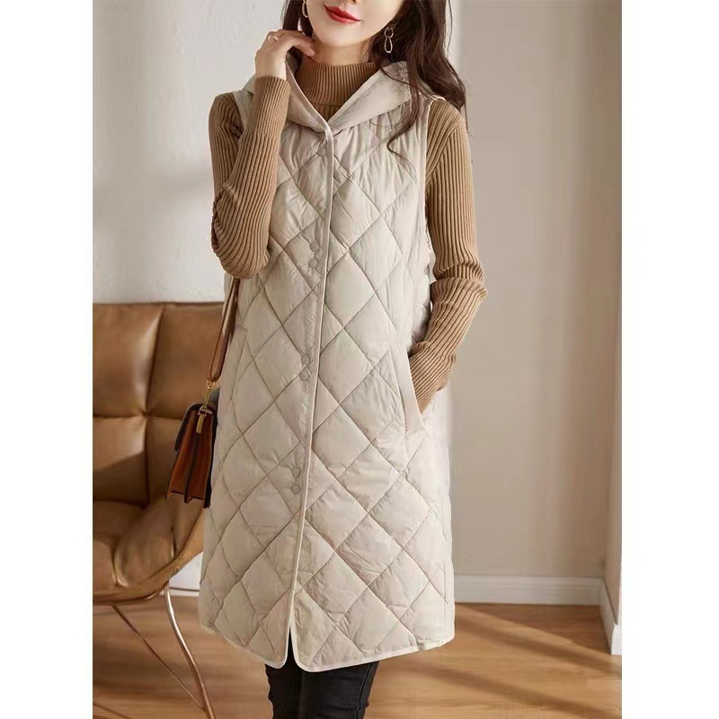 6805 # Autumn and Winter Lightweight down Cotton Vest Women's Mid-Length Coat with Vest Hooded Vest for Women