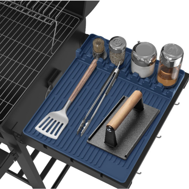 Silicone BBQ Tool Mat, Flat Grill Utensil Storage Mat, Outdoor BBQ Spatula and Tongs Storage Mat