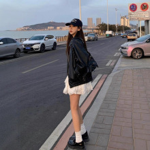 韩版高级感黑色长袖拉链皮衣外套女2025秋季新款气质显瘦机车夹克
