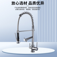 跨境彈簧三合一淨水廚房水龍頭冷熱家用萬向可旋轉洗菜盆水槽龍頭