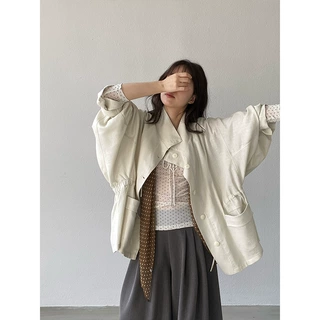 江左 莱赛尔秋季亚麻风衣外套女高级感落肩抽褶形中长款新款 1800
