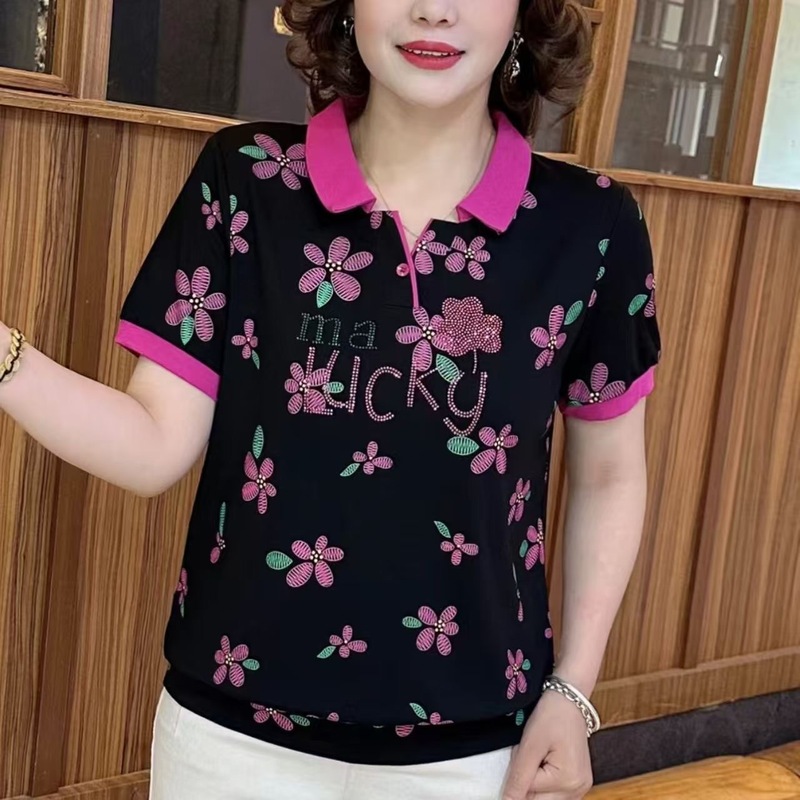 夏季新款时尚印花T恤2025洋气妈妈减龄休闲短袖显瘦上衣百搭潮流|undefined