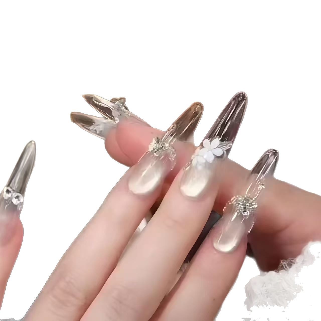 [Ru Meng Ling] 2025 nueva flor limitada, temperamento limitado de alta gama, uñas de uñas de ojo de gato, uñas blancas