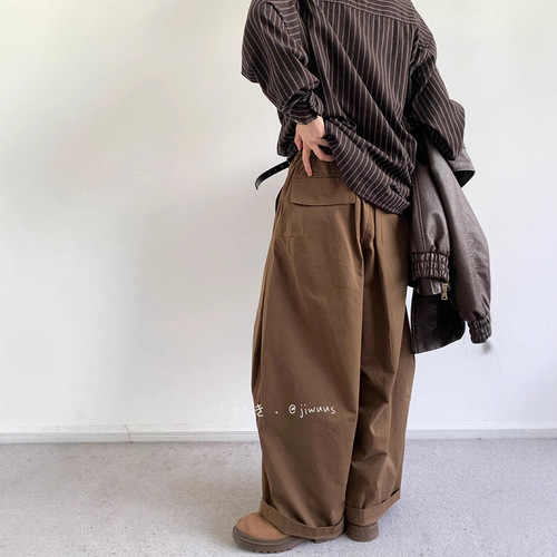 Japanese-style men's autumn and winter drape pants, retro high-waist slimming straight-leg wide-leg pants, loose casual long pants