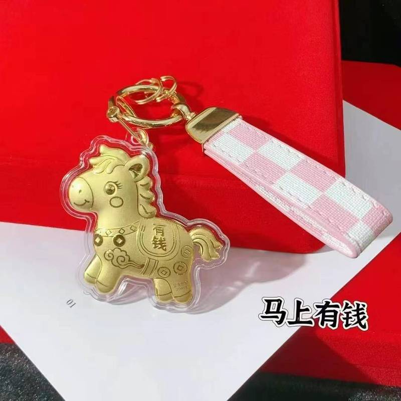 足金999黄金马上有钱钥匙扣挂件可爱卡通小马手机链挂饰送女友|undefined