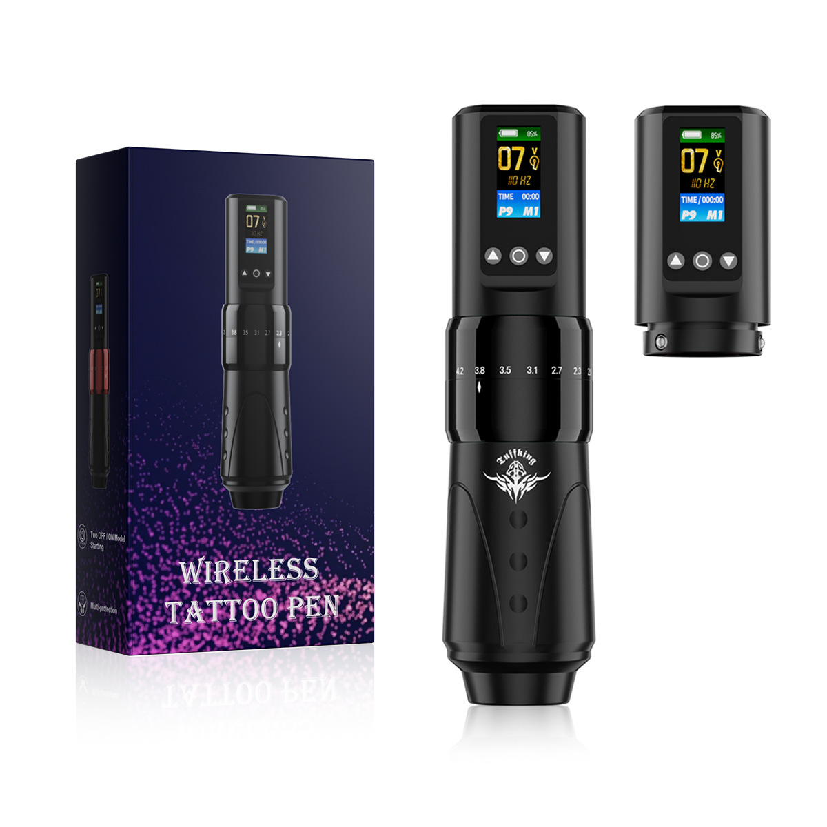 Máquina de tatuaje inalámbrica de batería dual de carrera ajustable para principiantes, juego de lápiz de tatuaje de pantalla, herramienta de tatuaje de niebla de línea cortada
