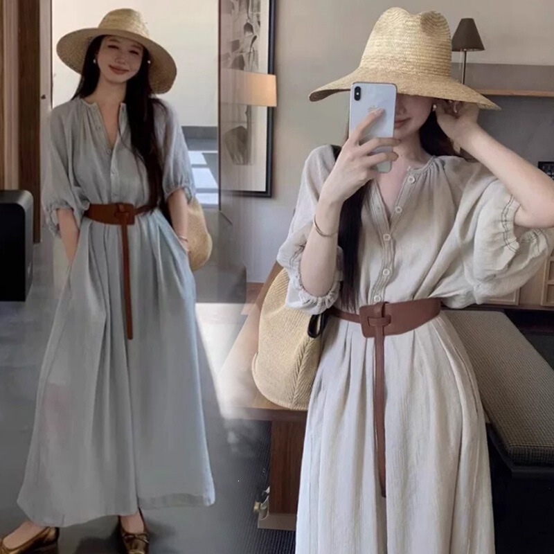 New 2026 Maternity Wear, Summer Dress with a French Style and Elegant Feel, Comes with a Strap and Belt, Blue Color New 2026 Maternity Wear, Summer Dress with a French Style and Elegant Feel, Comes with a Strap and Belt, Blue Color