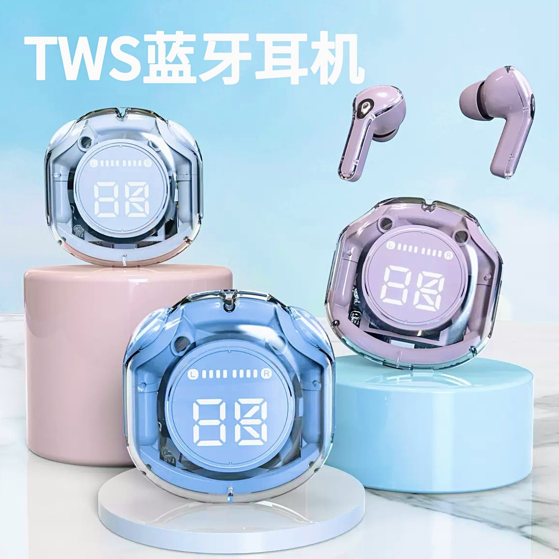 Cross-Border Hot-Selling Hk3 Hk6 Transparent Tws Bluetooth Earphones Air31 Air39 High-Definition Digital Display T2 T8 Earphones