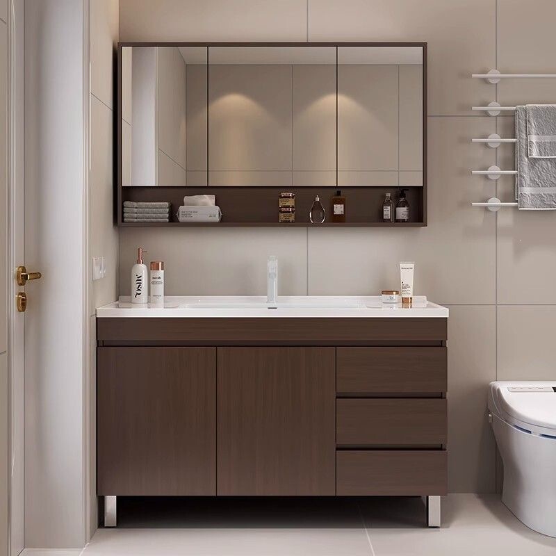 Vintage-style bathroom cabinet with ceramic integrated basin, freestanding washbasin, bathroom cabinet with sink Vintage-style bathroom cabinet with ceramic integrated basin, freestanding washbasin, bathroom cabinet with sink