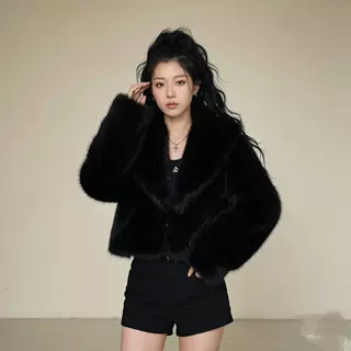外贸欧美女装2026秋冬新品人造皮草效果时尚百搭短款大衣外套女
