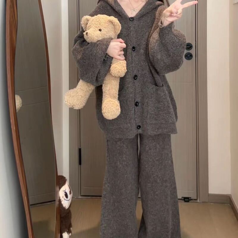 2025春季私服名媛御姐风纯色绵羊绒长袖三分裤套装休闲穿搭女|undefined