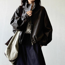 俊民  美式复古PU皮夹克皮衣女 秋季高级感休闲百搭酷飒外套