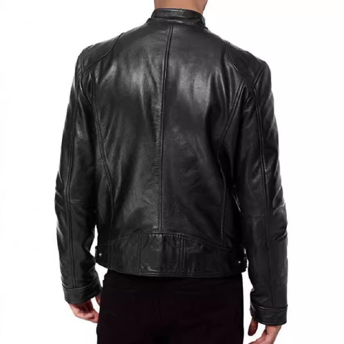 Eurasian Men's Leather Jacket, Outerwear for Men, Youth Stand-up Collar Punk Men's Motorcyclist Leather Jacket Jacket with Logo