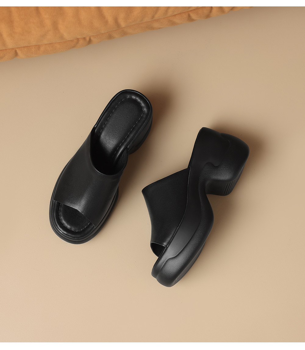 Sandal cao gót nữ đế dày 8,5 cm quai ngang da bò — Da bò trắng gạo chi tiết 23