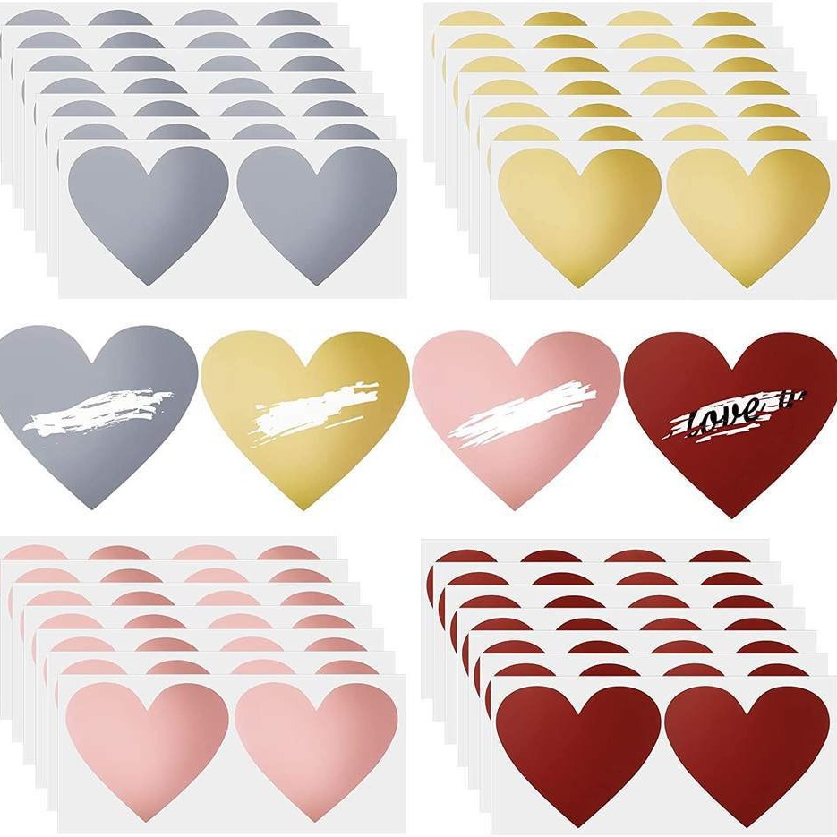 亚马逊热销彩色多款式心形刮刮贴纸DIY 惊喜制造情人节不干胶标签