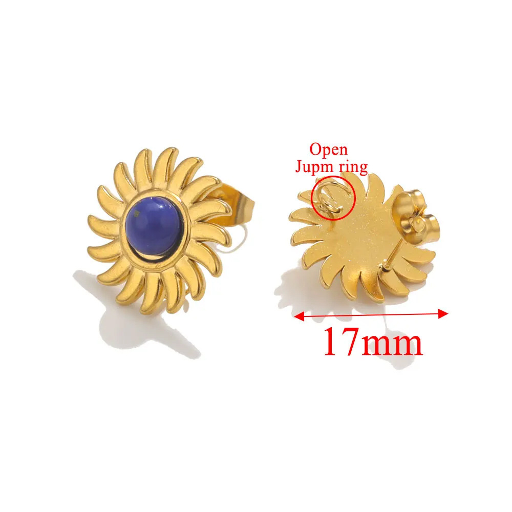 Pendientes de girasol de piedra natural de acero inoxidable pendientes de acero de titanio pendientes de piedra Ojo de Tigre pendientes de accesorios de joyería DIY